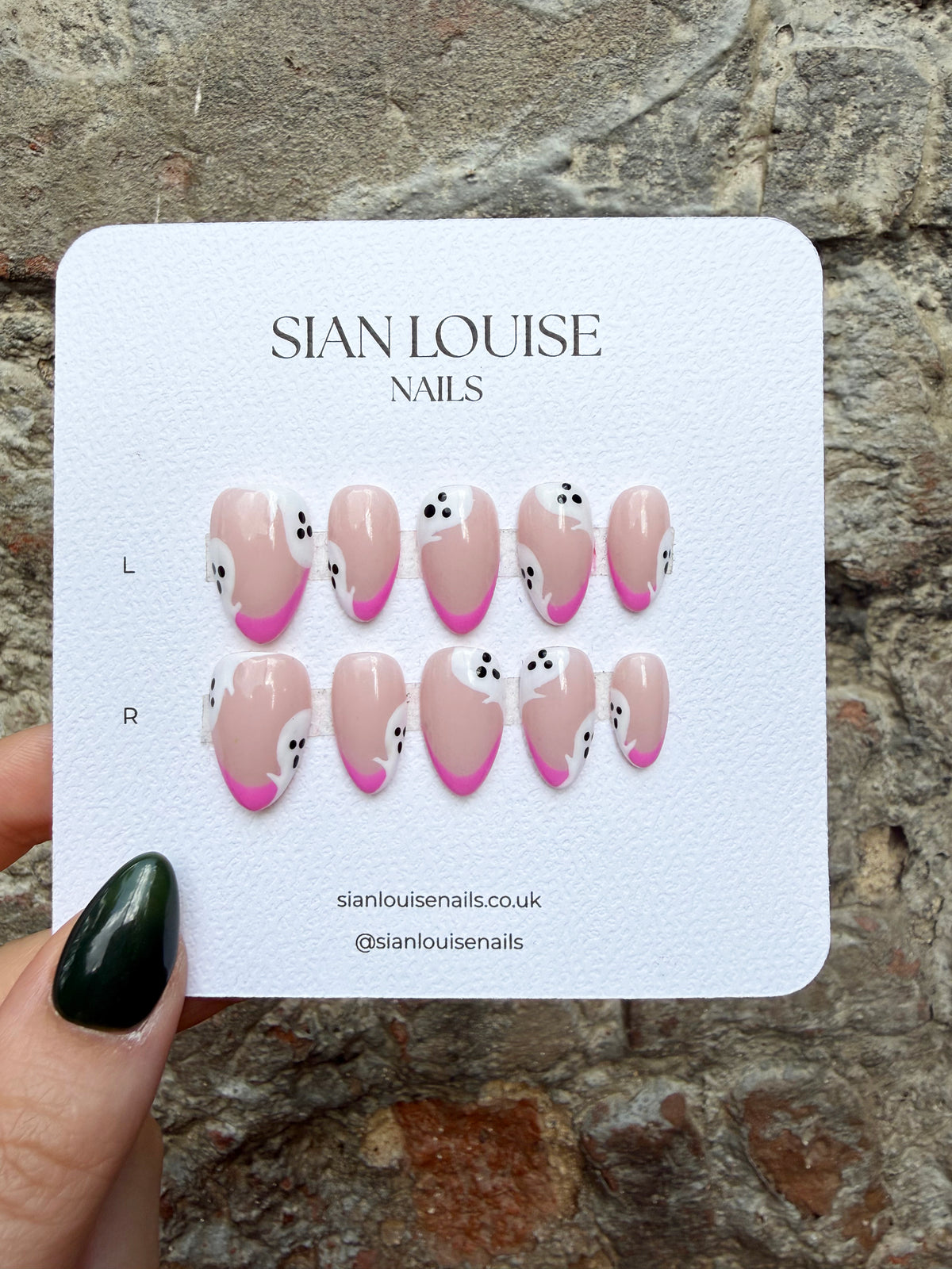 Bright Pink French Tip with Ghosts Hand-Painted Press-On Nails