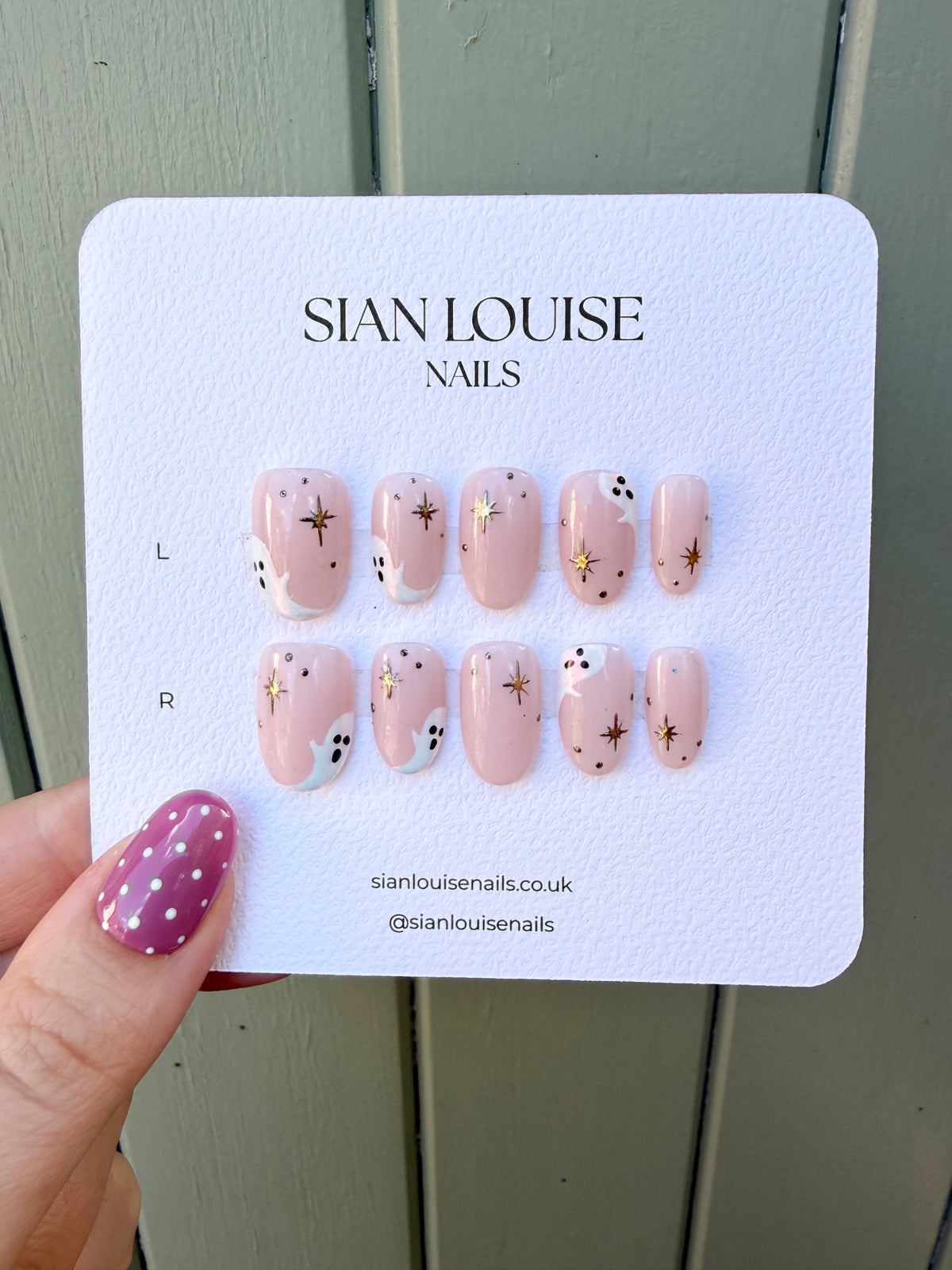 Chrome Ghosts and Gold Stars Hand-Painted Press-On Nails