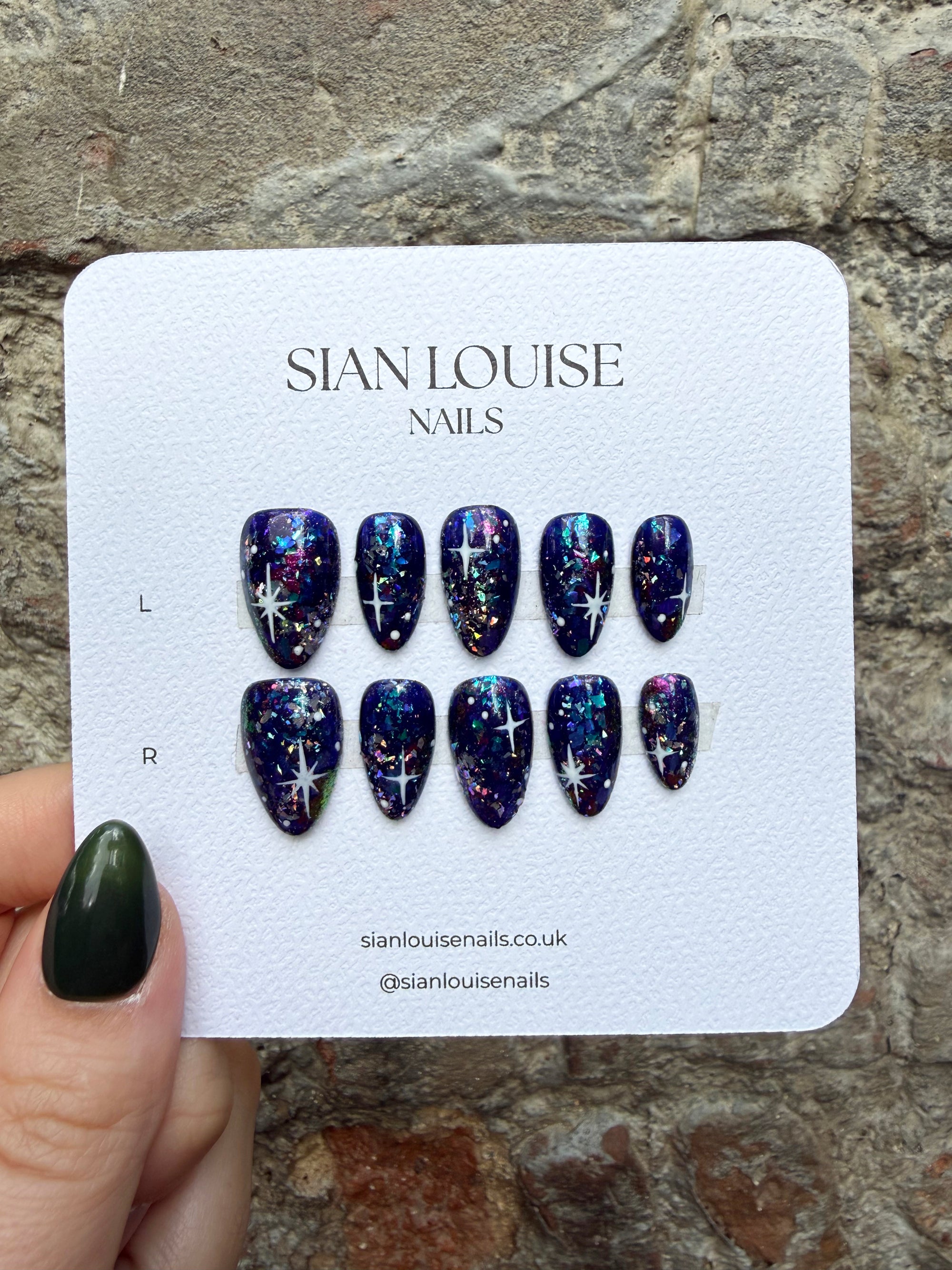 Deep Blue Galaxy Hand-Painted Press-On Nails