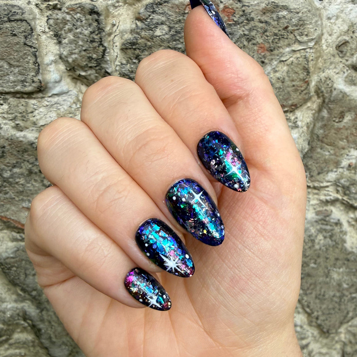 Deep Blue Galaxy Hand-Painted Press-On Nails
