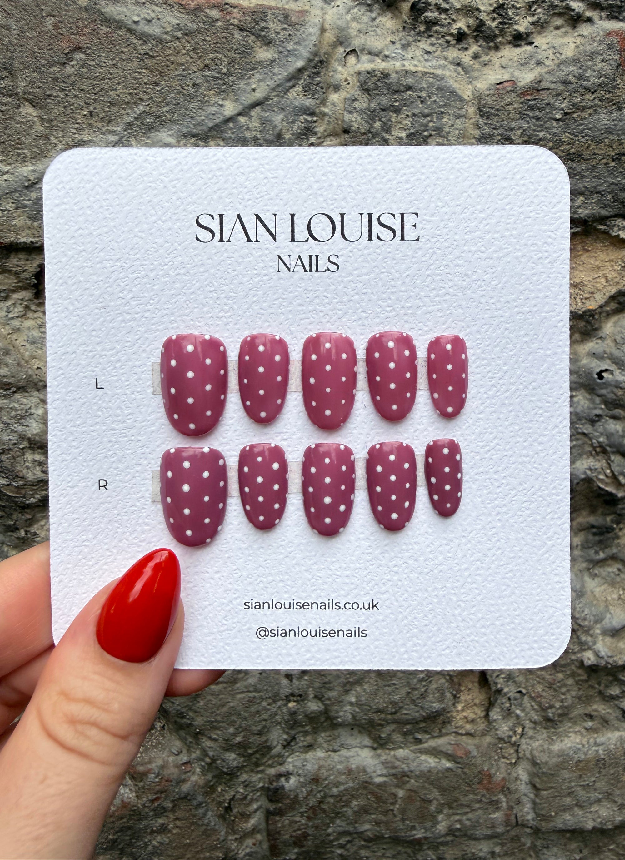 Dusky Pink and White Polka Dot Hand-Painted Press-On Nails
