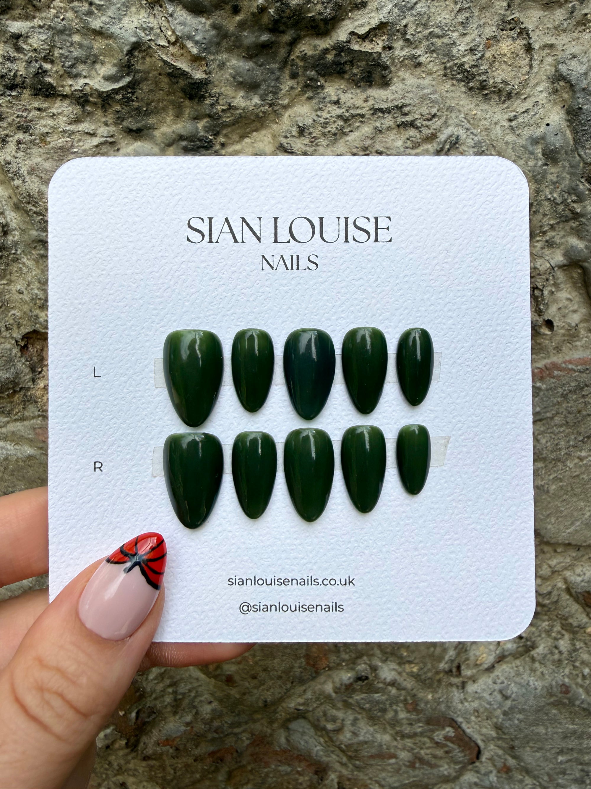 Forest Green Hand-Painted Press-On Nails