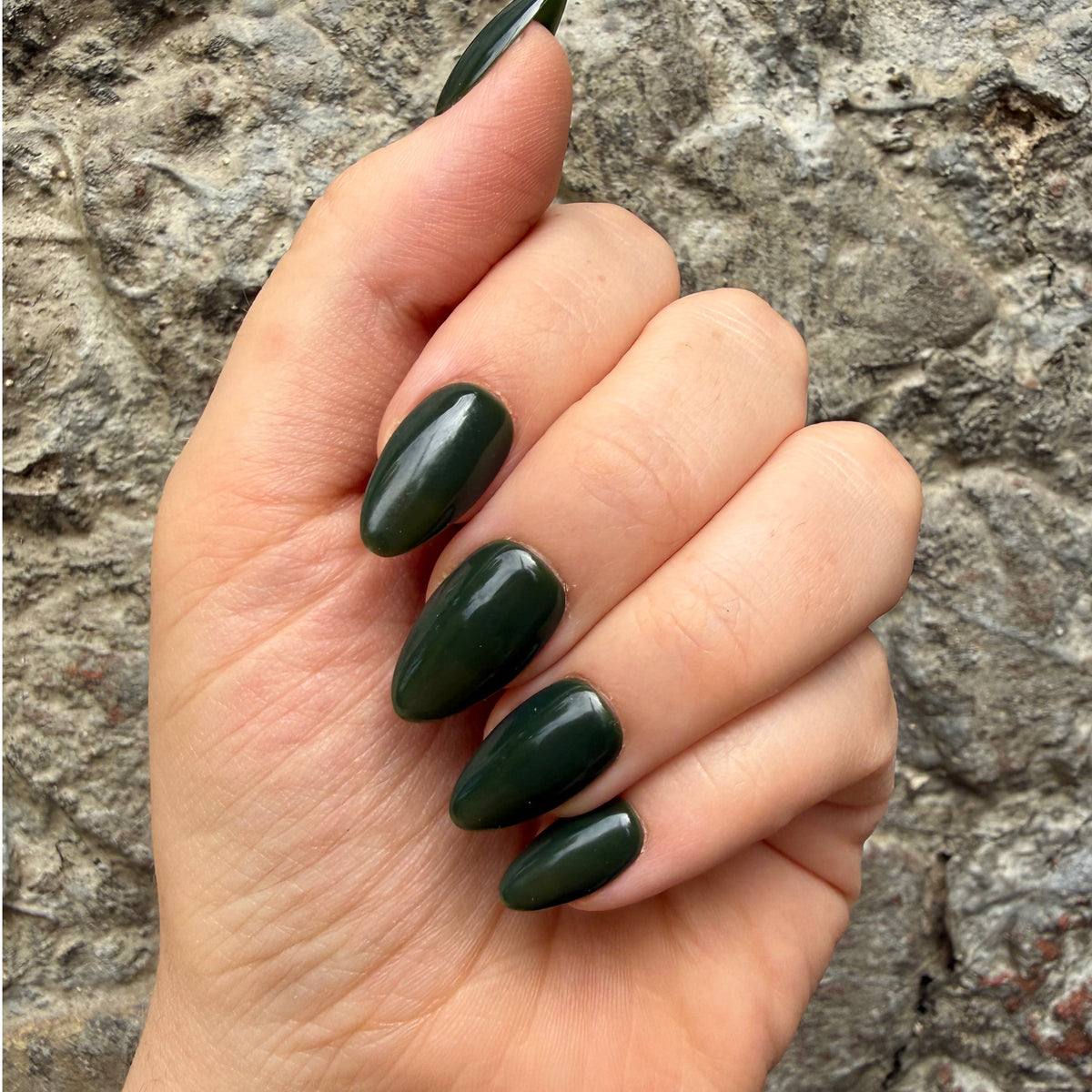 Forest Green Hand-Painted Press-On Nails