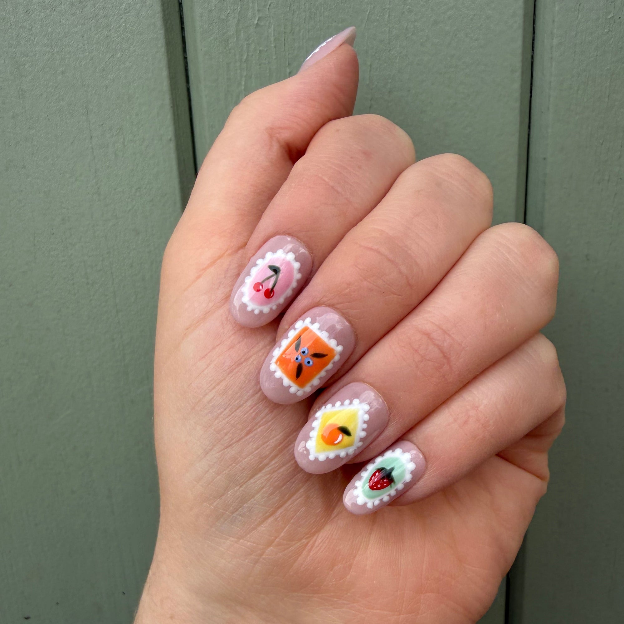 Fruit Stamps Hand-Painted Press-On Nails