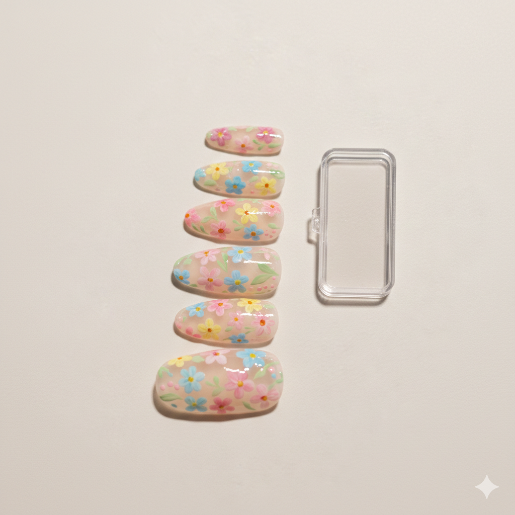 Hot Pink Hand-Painted Press-On Nails