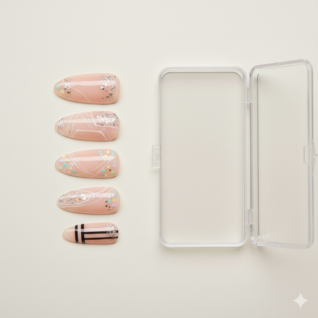 Caramel Grey Hand-Painted Press-On Nails