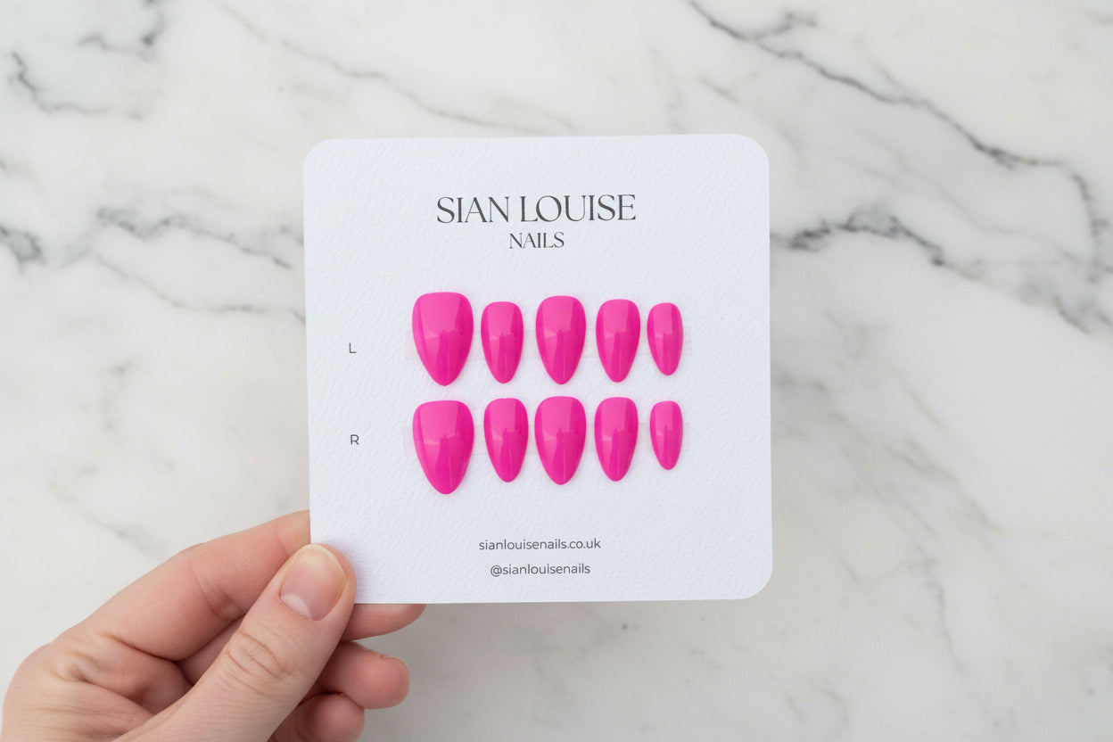 Hot Pink Hand-Painted Press-On Nails