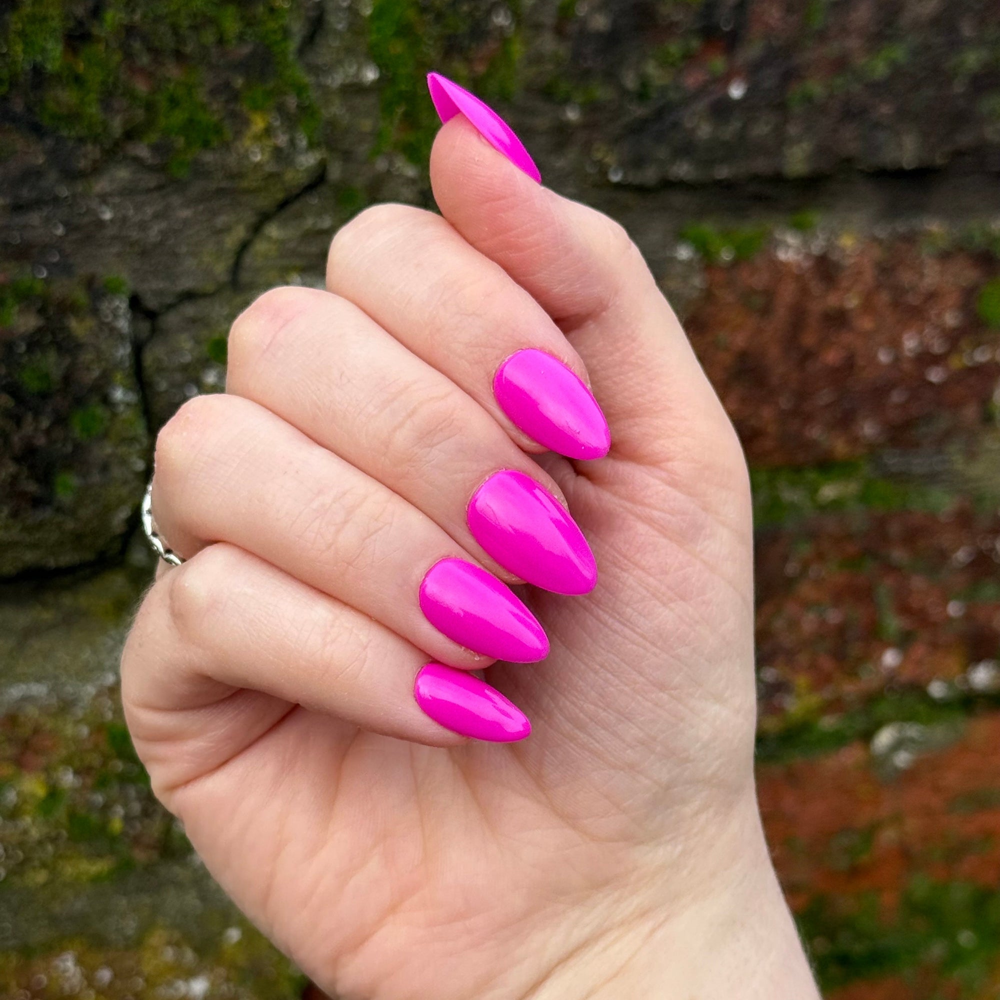 Hot Pink Hand-Painted Press-On Nails