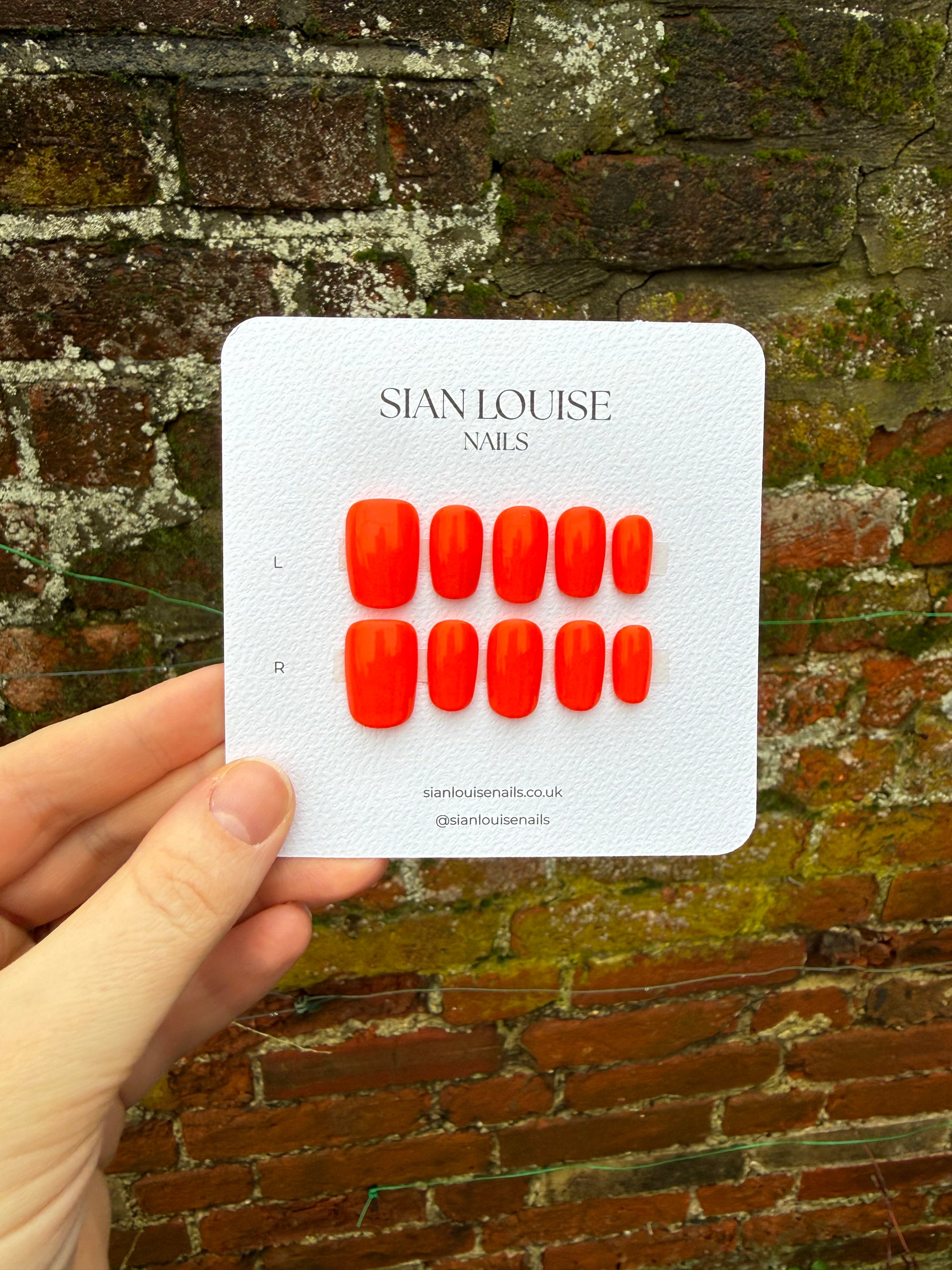 Neon Orange Hand-Painted Press-On Nails