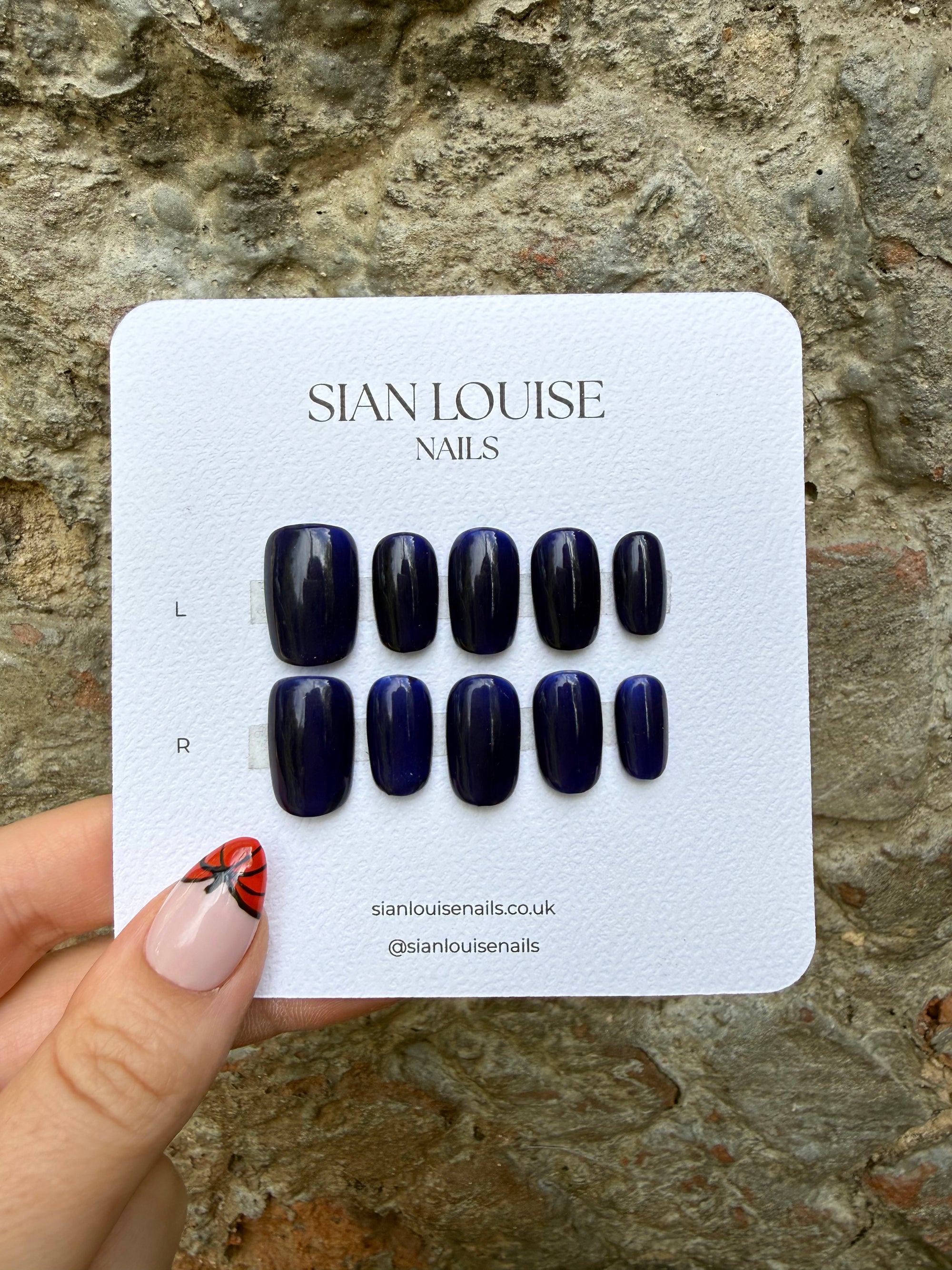 Navy Hand-Painted Press-On Nails