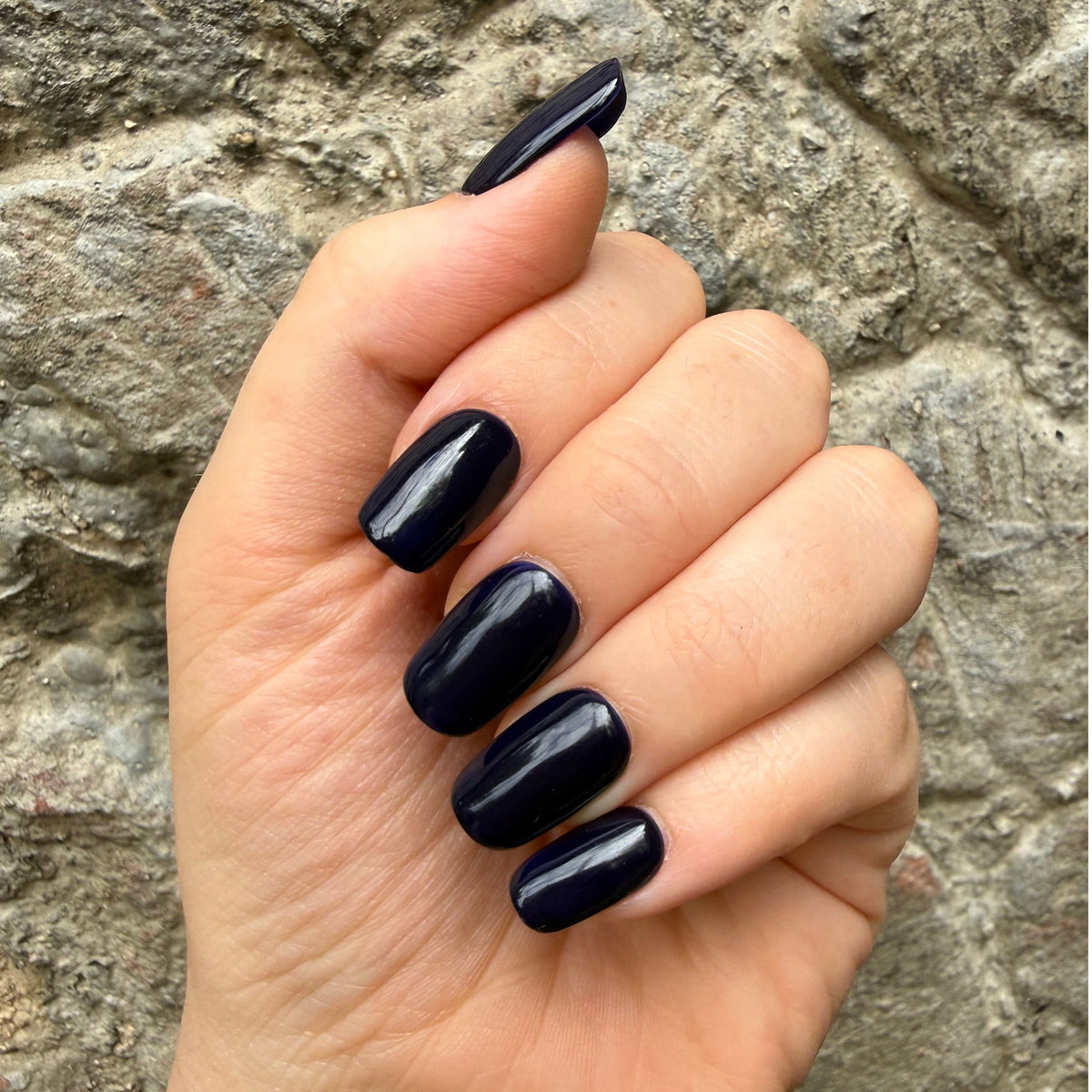 Navy Hand-Painted Press-On Nails