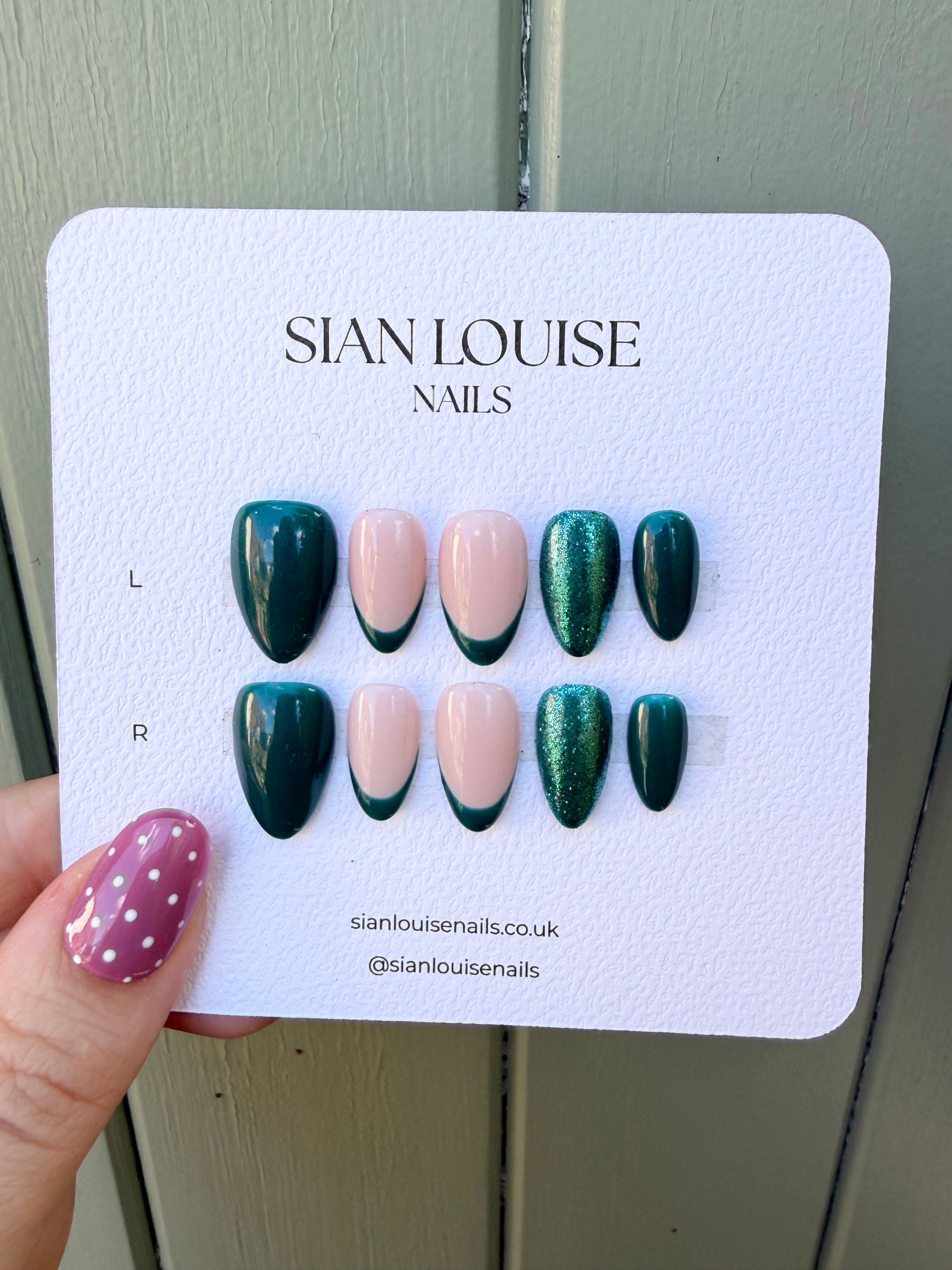 Teal Shimmer and Glitter with French Tip Hand-Painted Press-On Nails